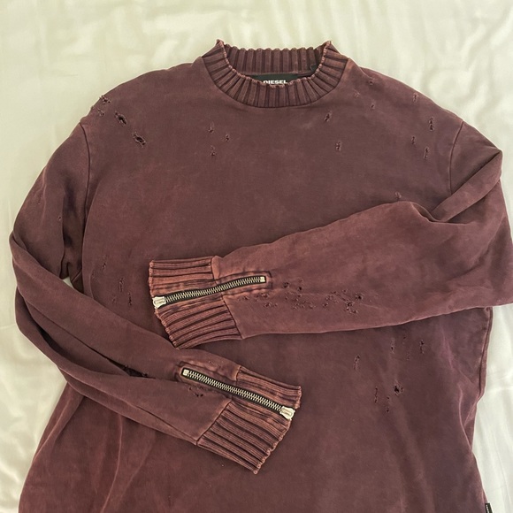 Diesel burgundy sweatshirt with zippers, large - Picture 3 of 4